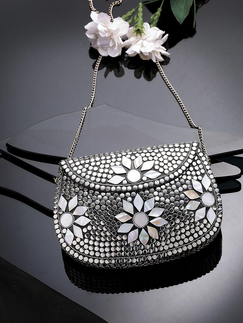 women mirror worked clutch with detachable sling chain - 21918665 - Zoom Image - 0