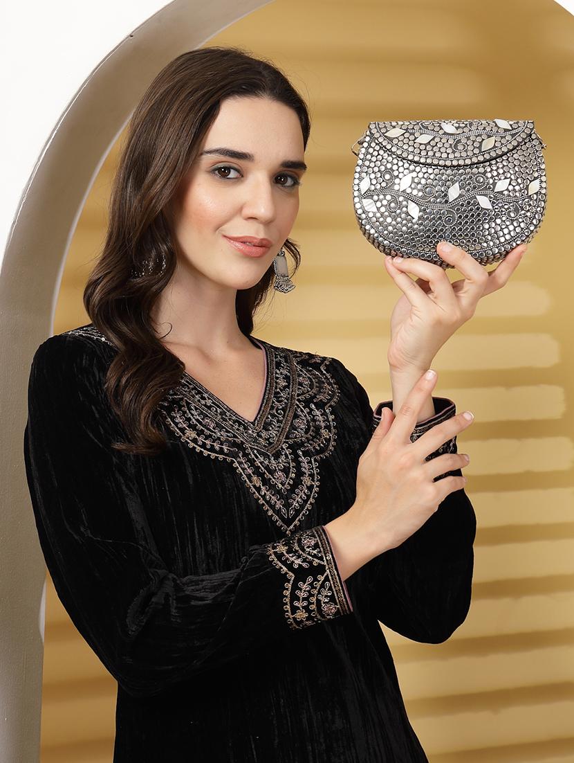 women mirror worked clutch with detachable sling chain - 21918667 - Standard Image - 7