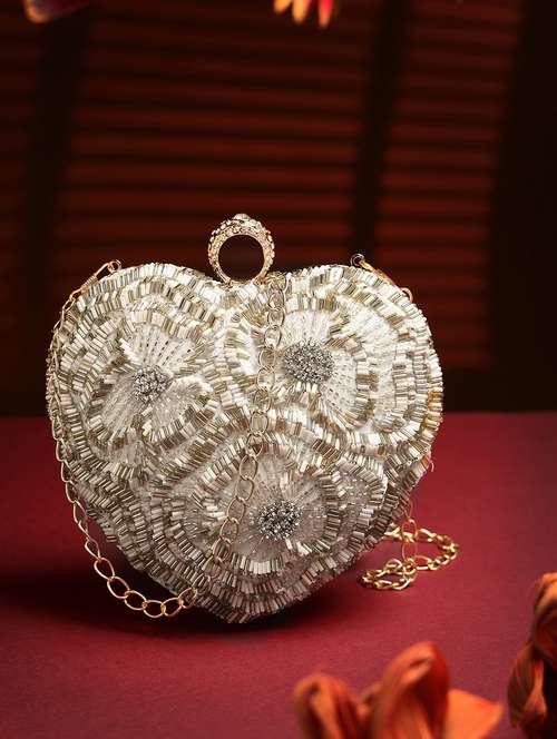 women embellished clutch with detachable sling chain
