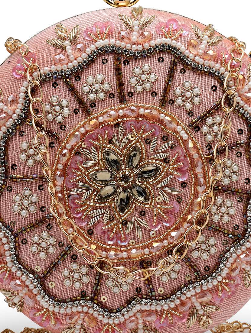 Women Embellished Clutch With Detachable Sling Chain