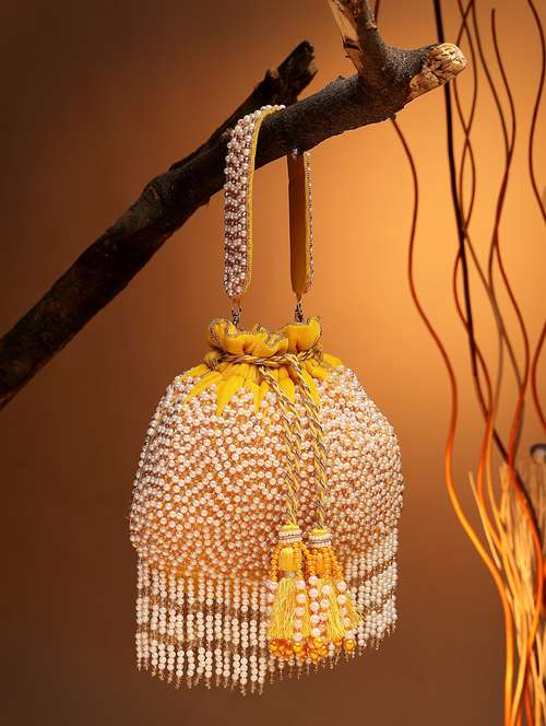 yellow velvet ethnic potli - 21918673 -  Standard Image - 0