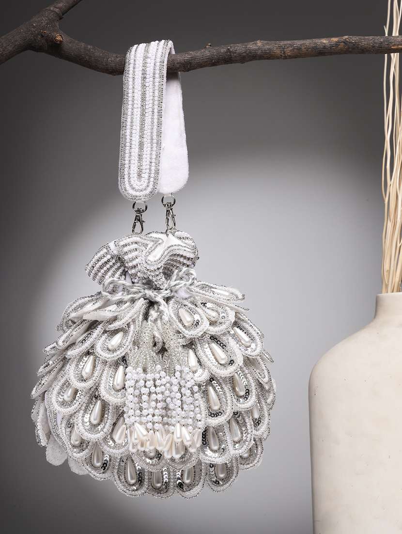 white velvet ethnic potli