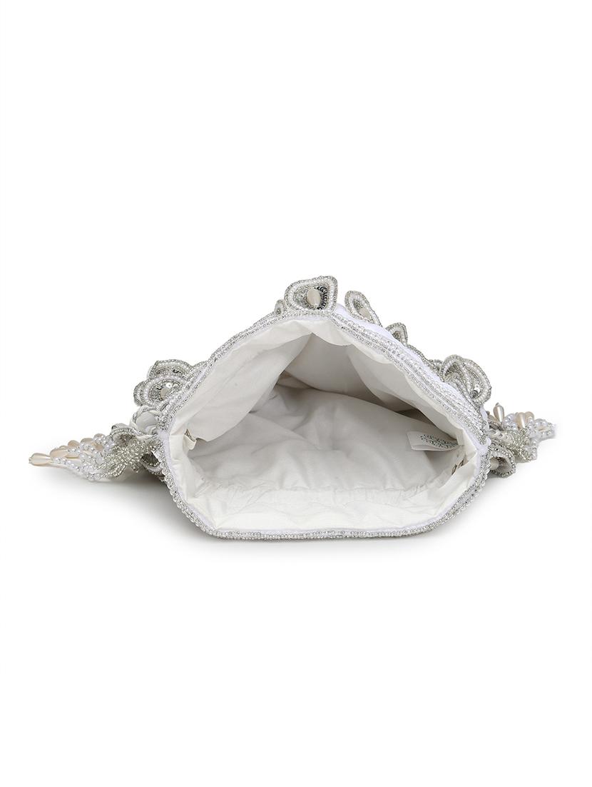 white velvet ethnic potli - 21918674 - Standard Image - 2