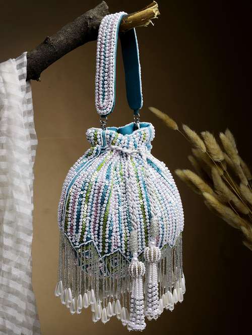 blue velvet ethnic potli - 21918675 -  Standard Image - 0