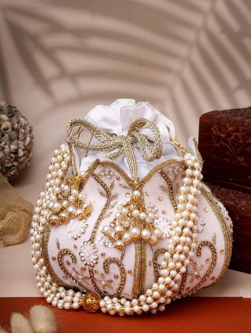 white velvet ethnic potli - 21918678 - Standard Image - 0