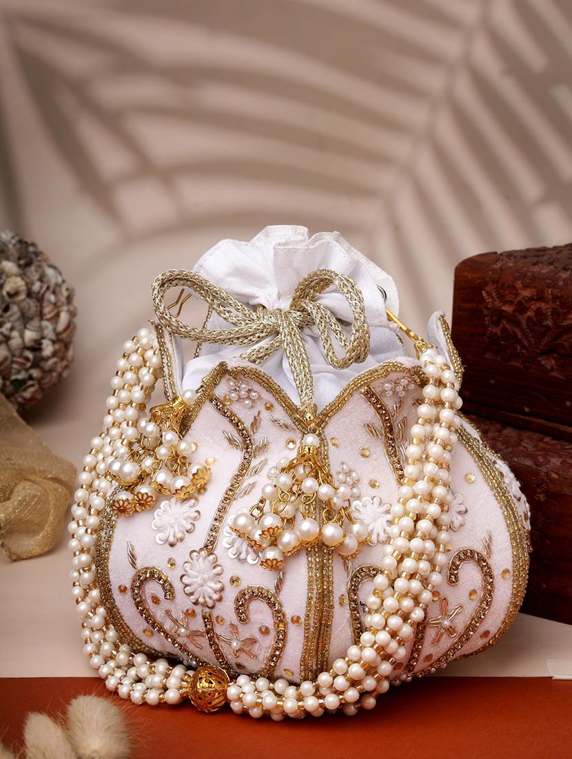 white velvet ethnic potli - 21918678 - Zoom Image - 0