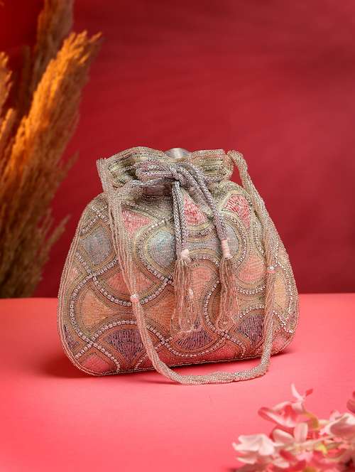 silver faux silk ethnic potli - 21918679 - Standard Image - 0