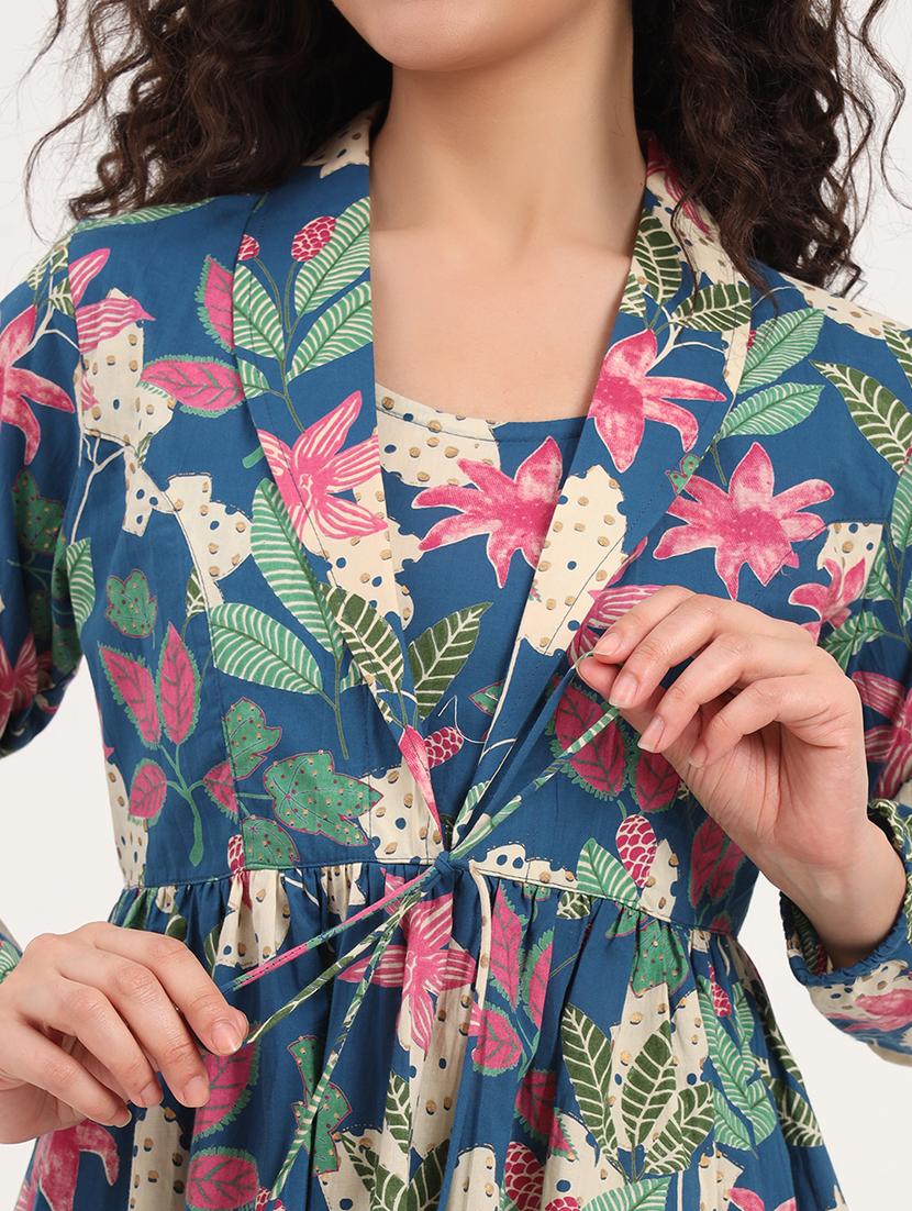 women floral printed long sleeves peplum top - 21918699 - Standard Image - 2
