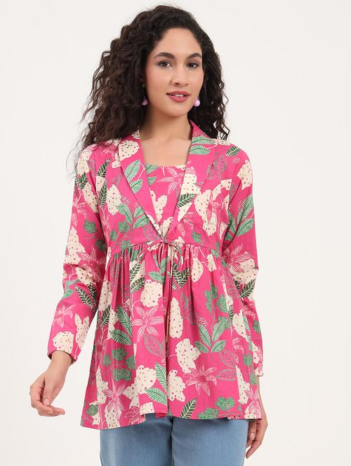 women floral printed long sleeves peplum top - 21918700 - Standard Image - 0