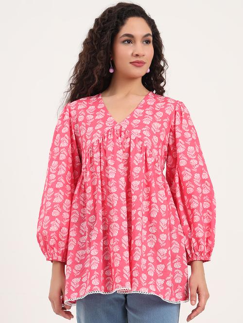 women floral printed puff sleeves flared top - 21918704 - Standard Image - 0