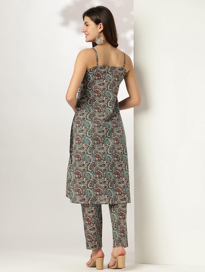 women paisley shoulder strap kurta pant set - 21918799 - Standard Image - 2