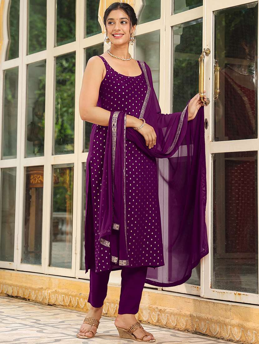 women purple sleeveless kurta pant with dupatta set - 21918803 -  Standard Image - 2