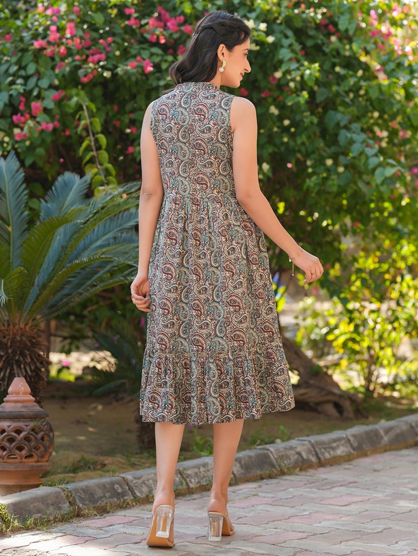 women printed mandarin neck sleeveless tiered dress - 21918806 - Standard Image - 2