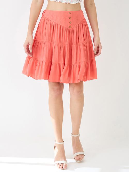 women peach mid rise flared hem tiered mini skirt - 21918812 -  Standard Image - 0