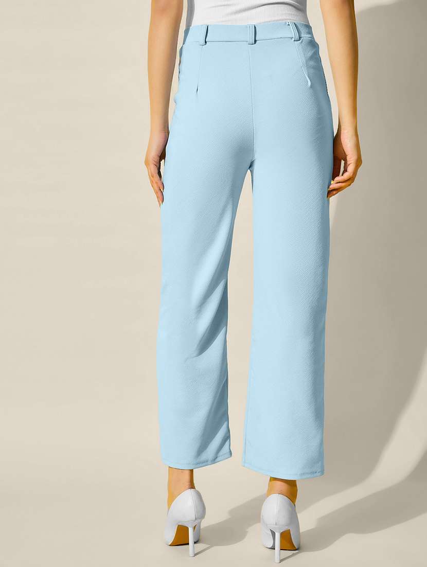women light blue solid high rise straight trouser - 21918821 - Standard Image - 2