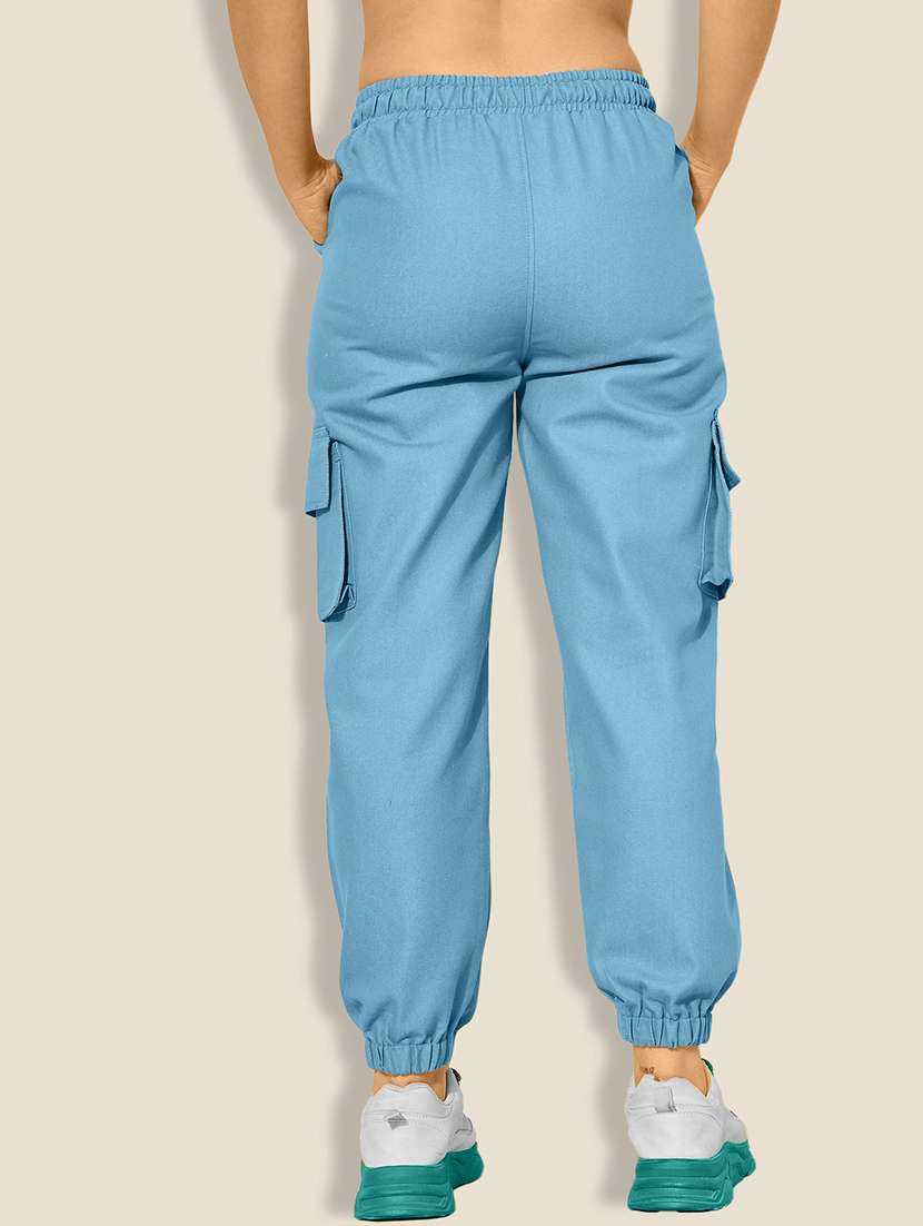 women blue solid denim jogger cargo - 21918826 - Standard Image - 2