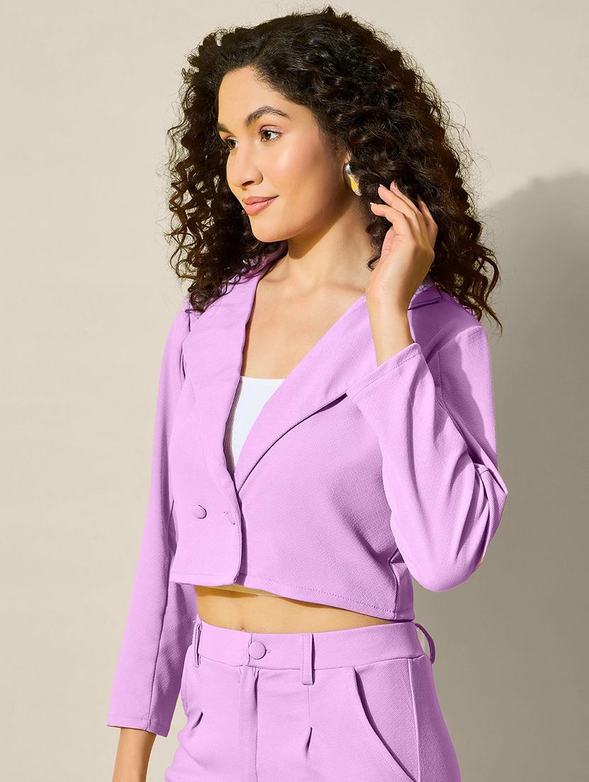 women lavender solid long sleeve crop blazer - 21918834 - Standard Image - 2