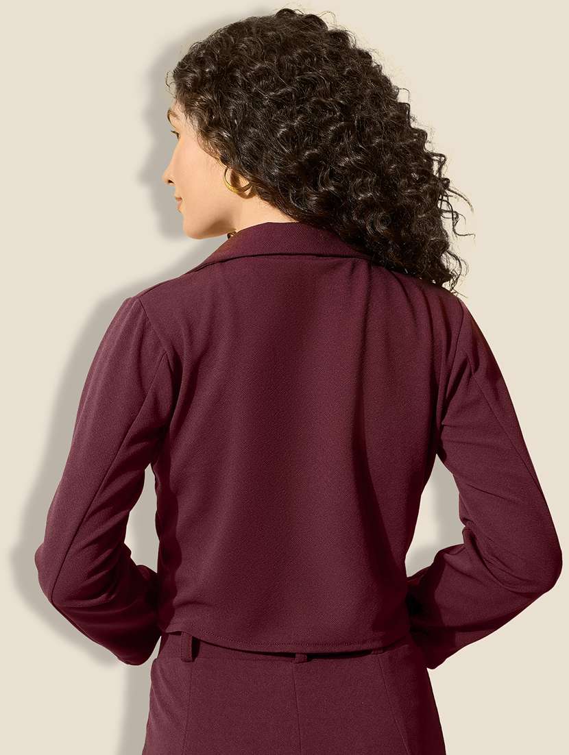 women maroon solid long sleeve crop blazer - 21918838 -  Standard Image - 2