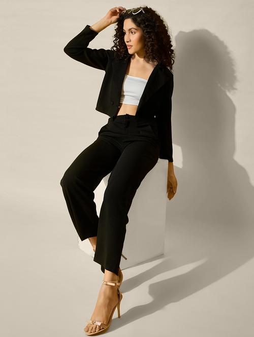 women solid crop blazer and trouser co-ord set - 21918841 - Standard Image - 0