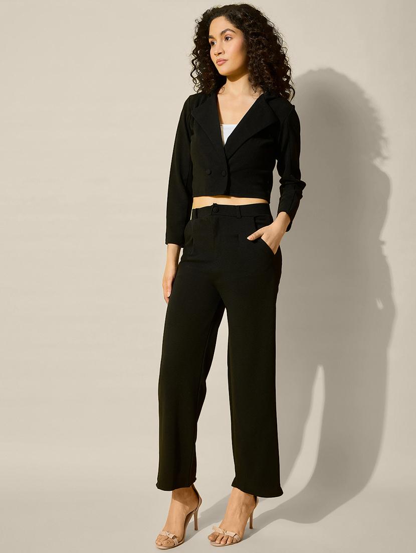 women solid crop blazer and trouser co-ord set - 21918841 - Standard Image - 2