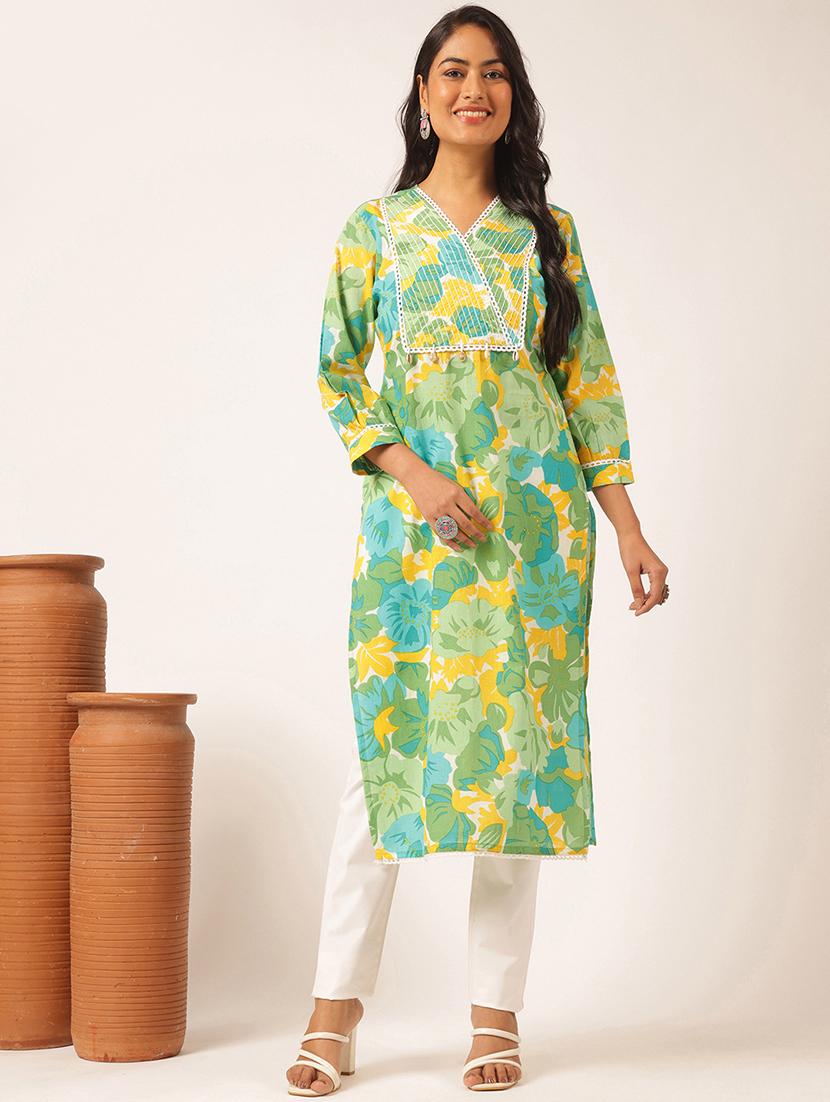 women three quarter sleeve straight kurta - 21918852 - Standard Image - 2