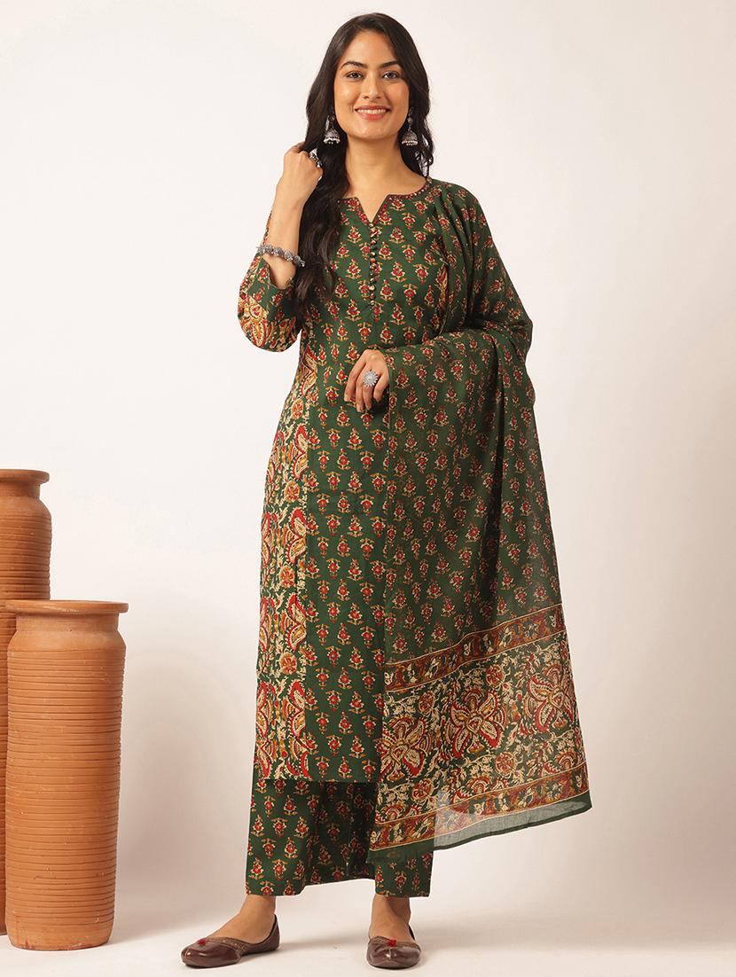 women printed kurta and palazzo with dupatta 