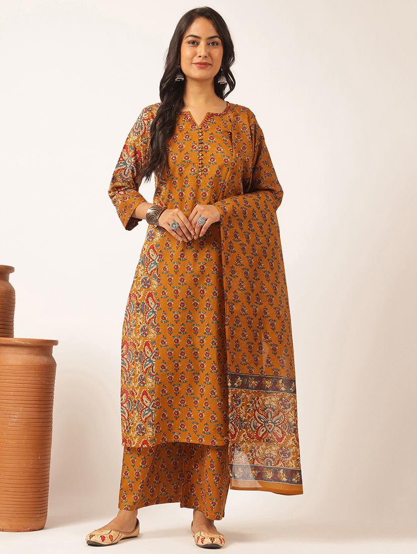 women printed kurta and palazzo with dupatta 