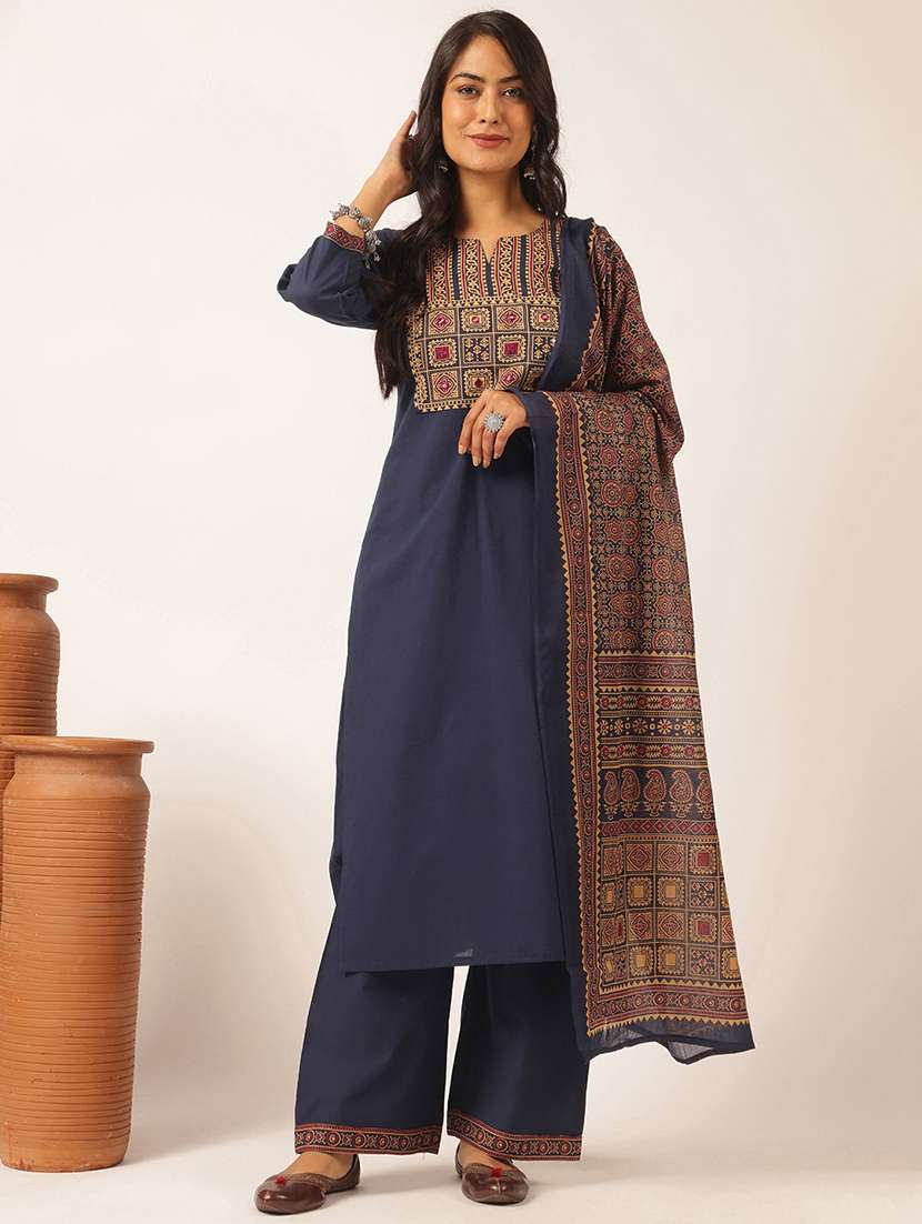 women printed kurta and palazzo with dupatta 