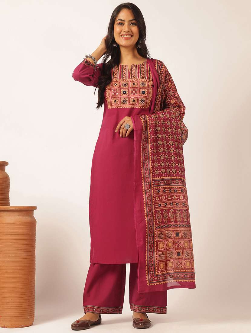 women printed kurta and palazzo with dupatta 