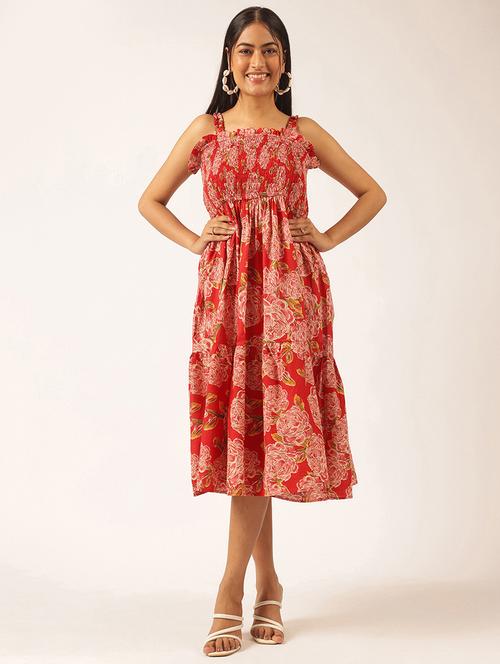 women floral printed shoulder strap tiered dress - 21918910 - Standard Image - 0