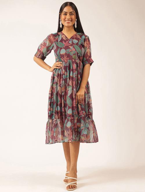 women floral printed puff sleeve tiered dress - 21918911 -  Standard Image - 0