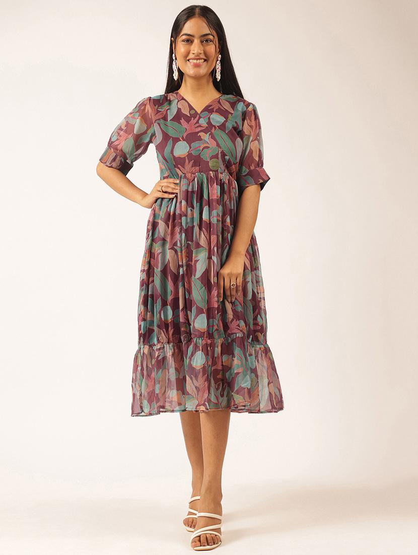 women floral printed puff sleeve tiered dress - 21918911 -  Zoom Image - 0