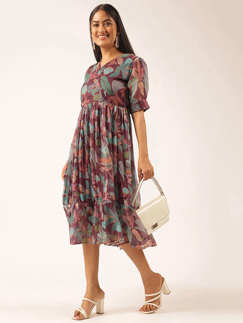 women floral printed puff sleeve tiered dress - 21918911 - Standard Image - 2