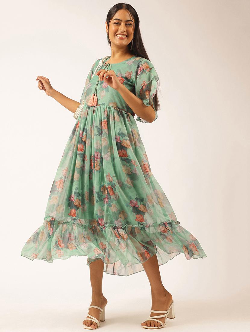 women floral printed tie-up neck tiered dress - 21918912 - Standard Image - 2