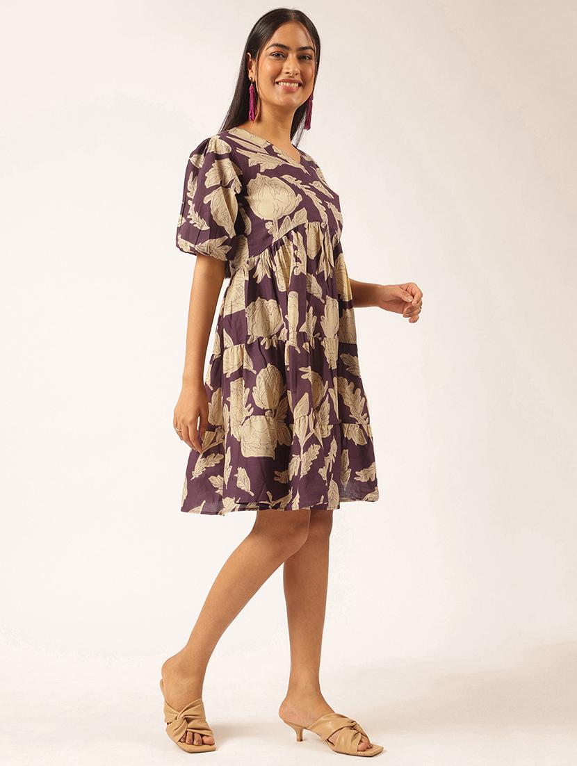 women floral printed puff sleeve tiered dress - 21918913 - Standard Image - 2