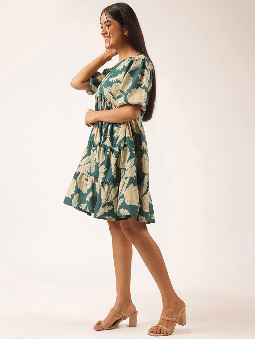 women floral printed puff sleeve tiered dress - 21918914 - Standard Image - 2