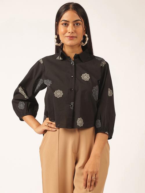 women floral three quarter sleeve high low shirt - 21918917 - Standard Image - 0