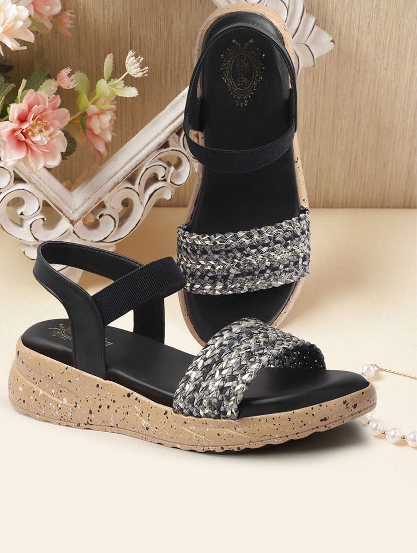 women black ankle strap wedge