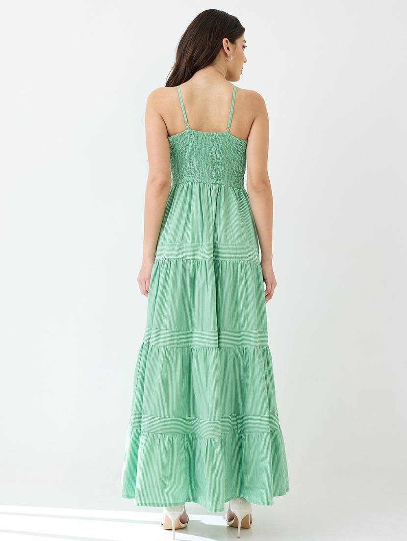 women green square neck strappy shoulder striped smocked tiered fit & flare maxi dress - 21918955 - Standard Image - 2