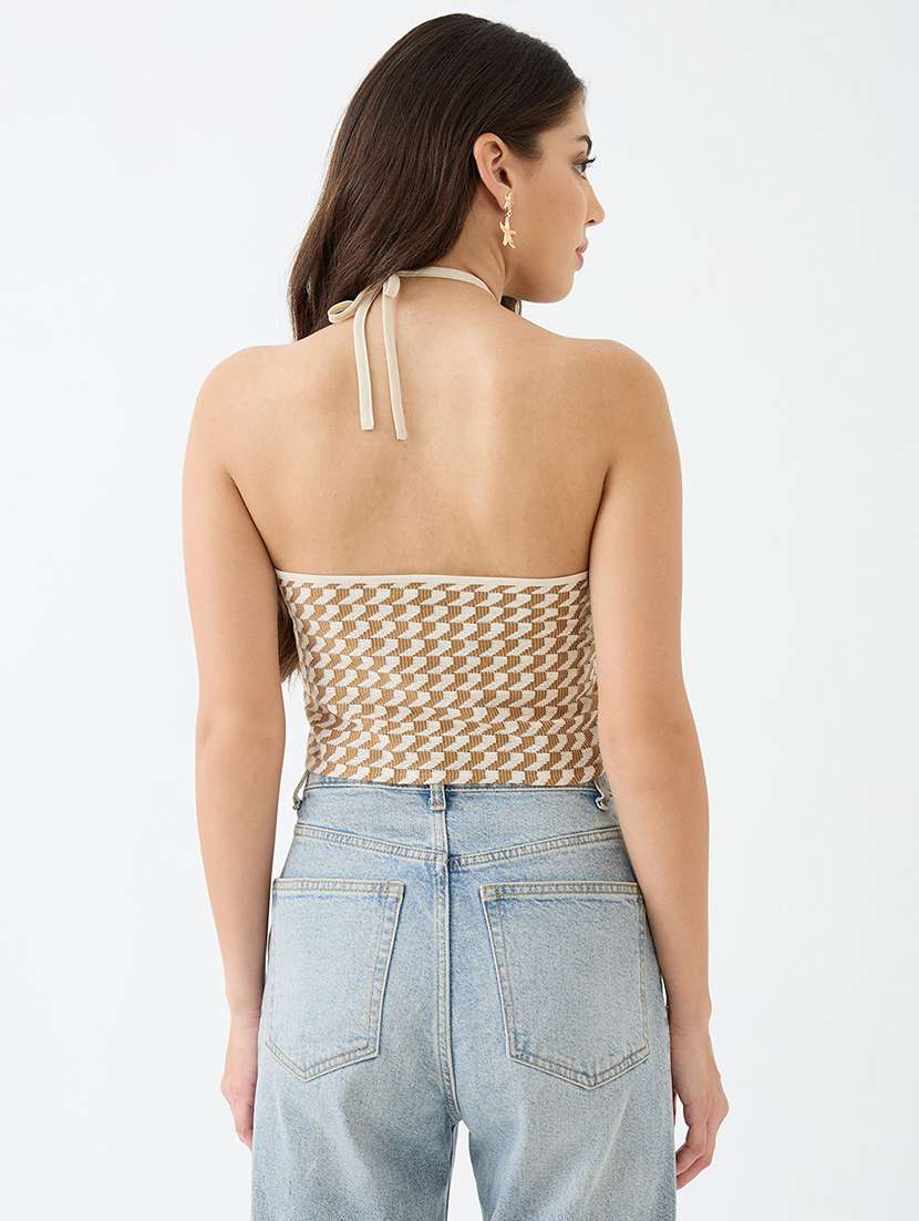 women beige halter neck backless crochet crop top - 21918967 -  Standard Image - 2