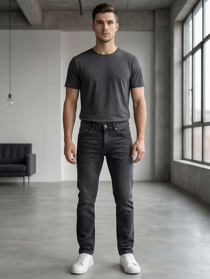 men washed high rise full length tapered jeans - 21919177 -  Standard Image - 2