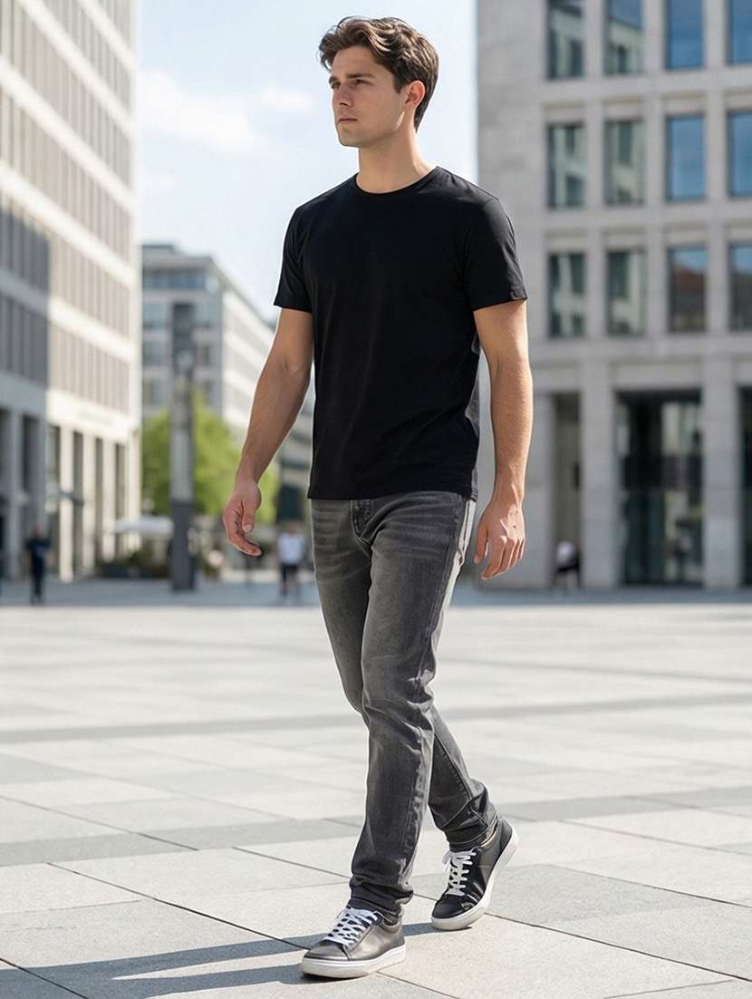 men washed high rise full length tapered jeans - 21919179 -  Standard Image - 2