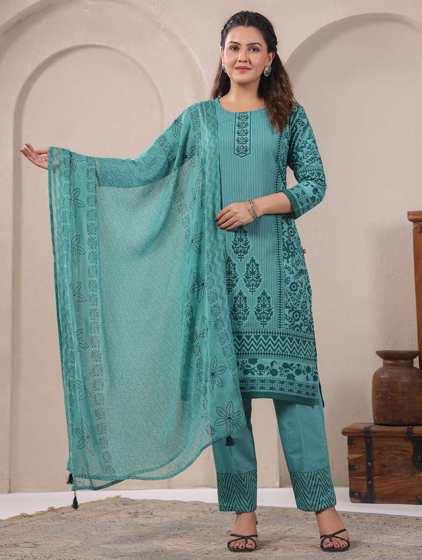 women three quarter sleeve kurta pant with dupatta set