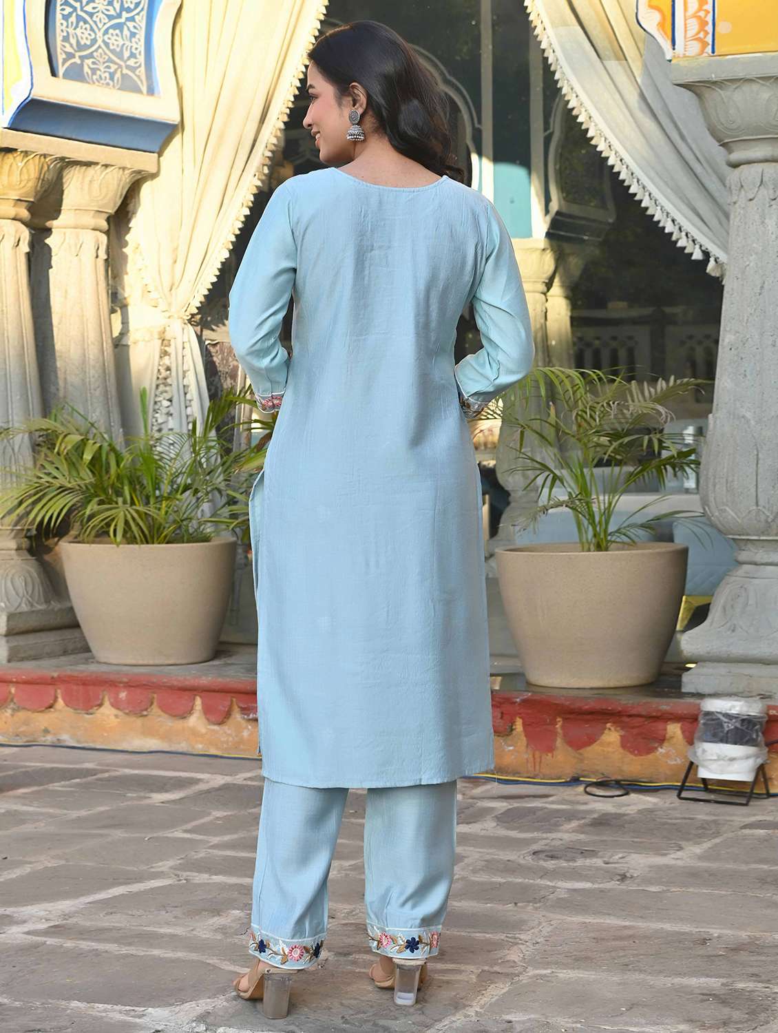 women three quarter sleeve kurta pant with dupatta set - 21919847 - Standard Image - 2