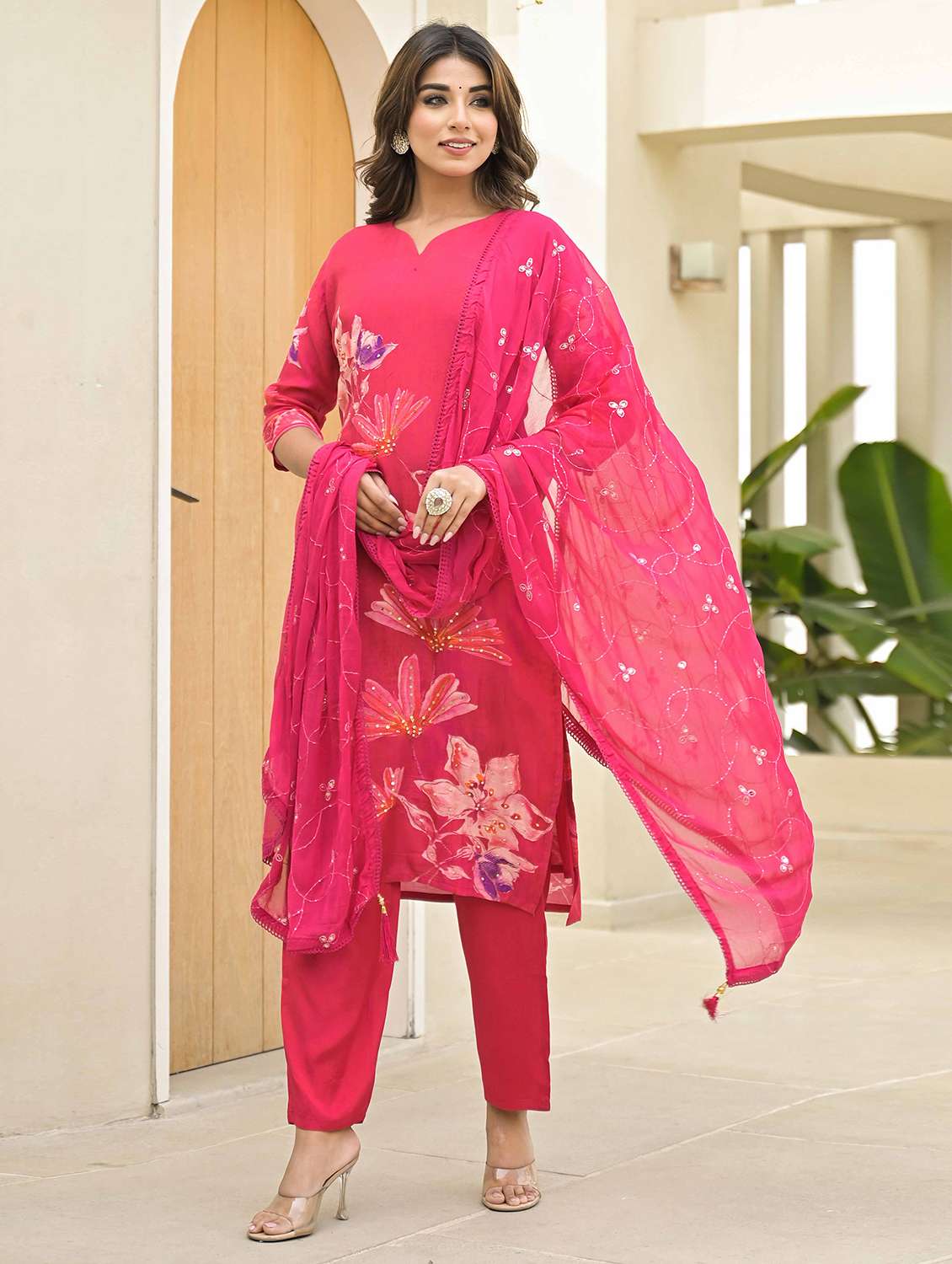 women three quarter sleeve kurta pant with dupatta set - 21919860 -  Standard Image - 2