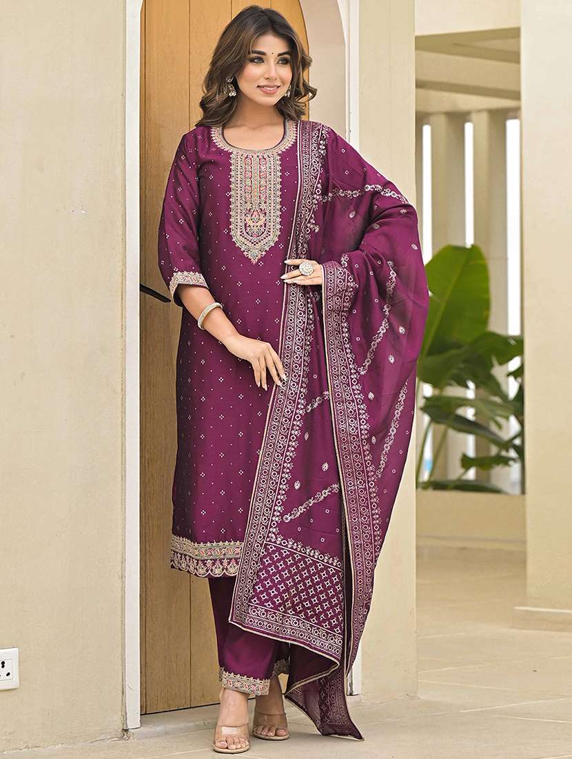 women three quarter sleeve kurta pant with dupatta set