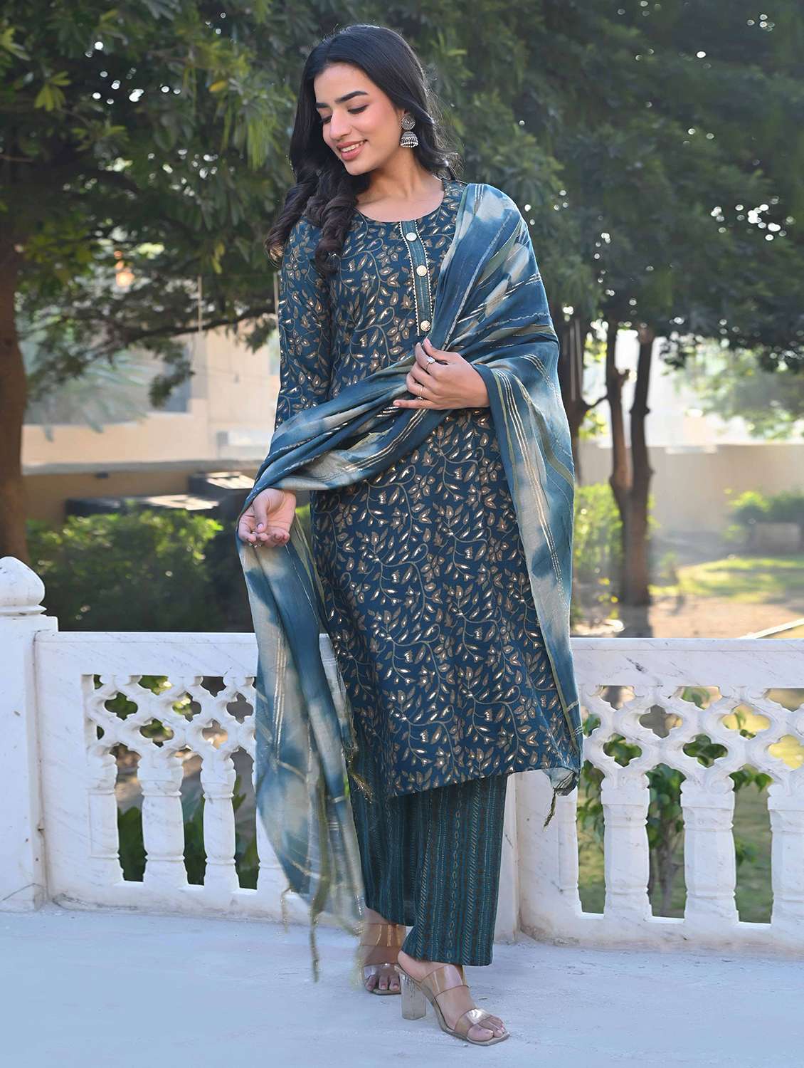 women three quarter sleeve kurta pant with dupatta set - 21919889 -  Standard Image - 2
