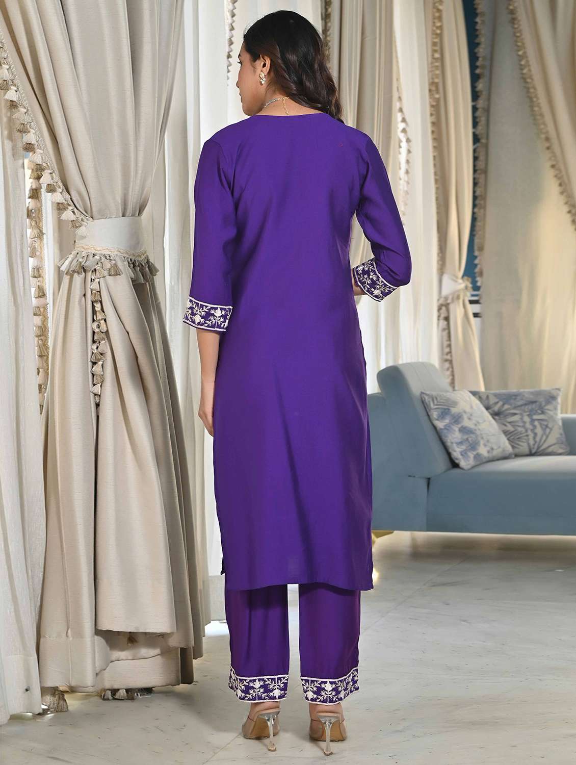women three quarter sleeve kurta pant with dupatta set - 21919900 - Standard Image - 2