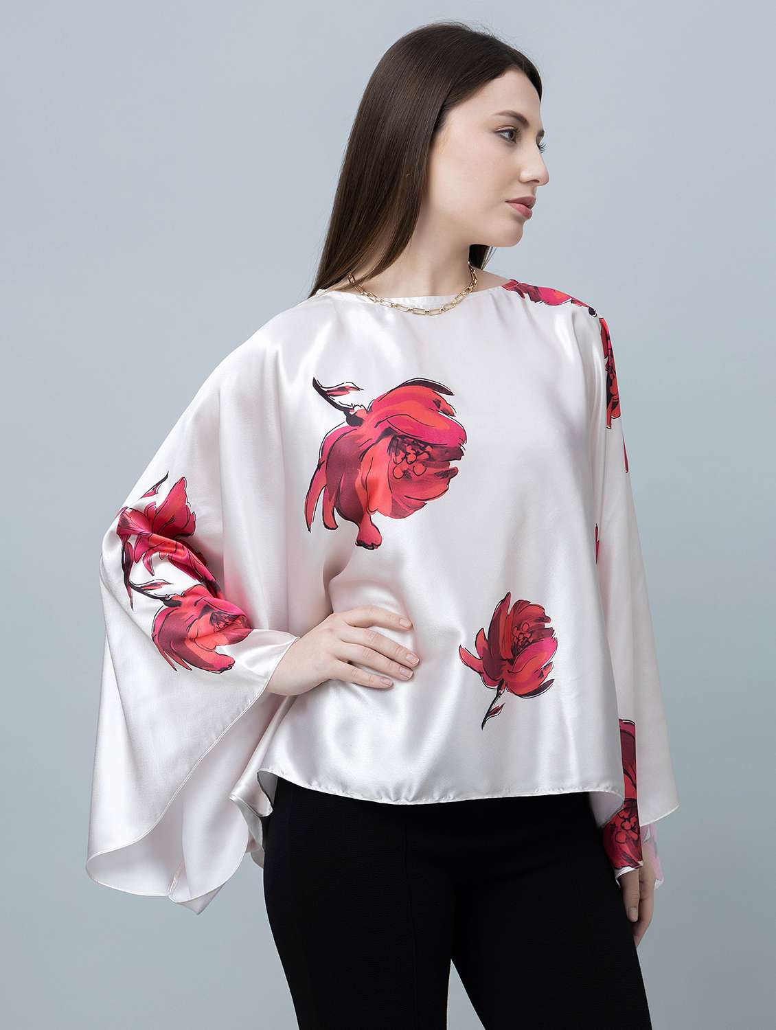 women floral printed kimono sleeves kaftan top - 21920155 -  Standard Image - 2