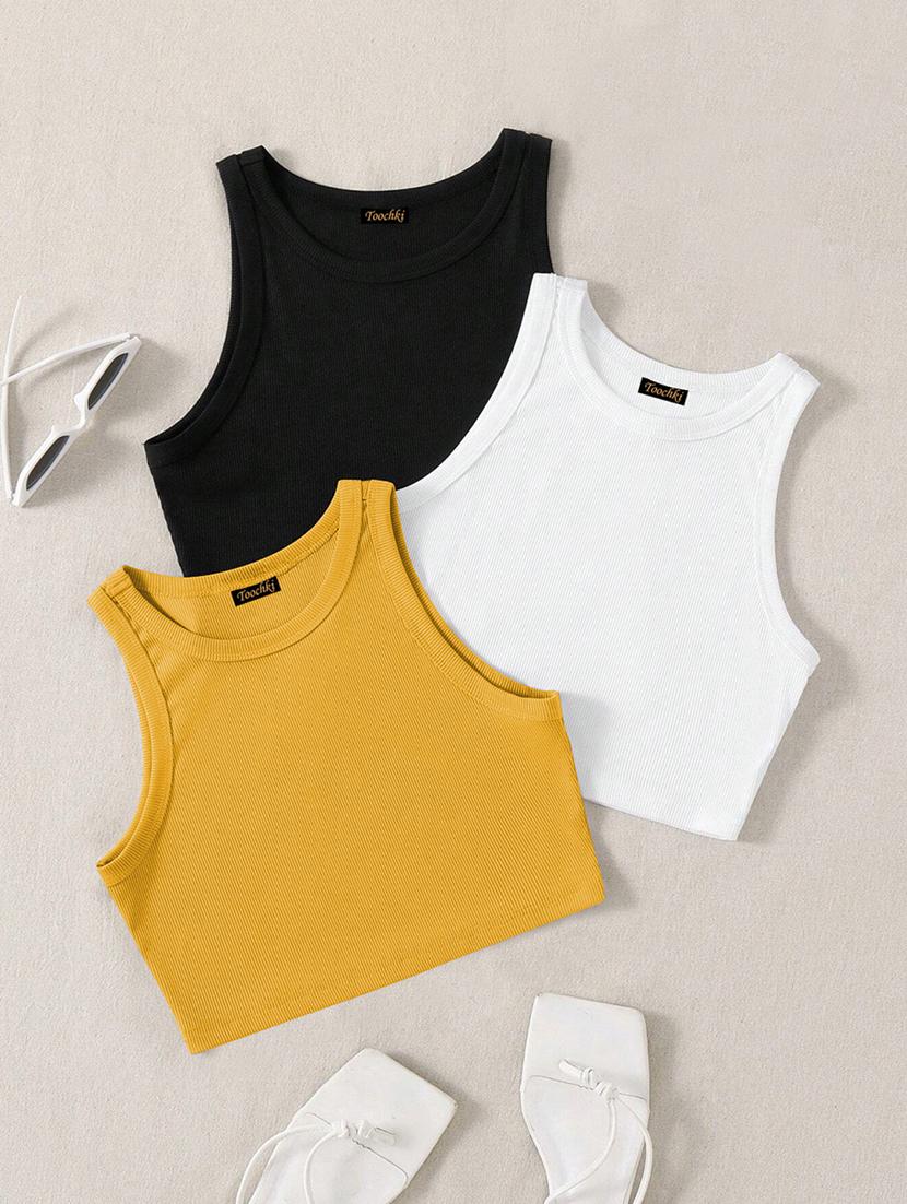 women pack of 3 solid sleeveless tank top - 21920183 - Zoom Image - 0